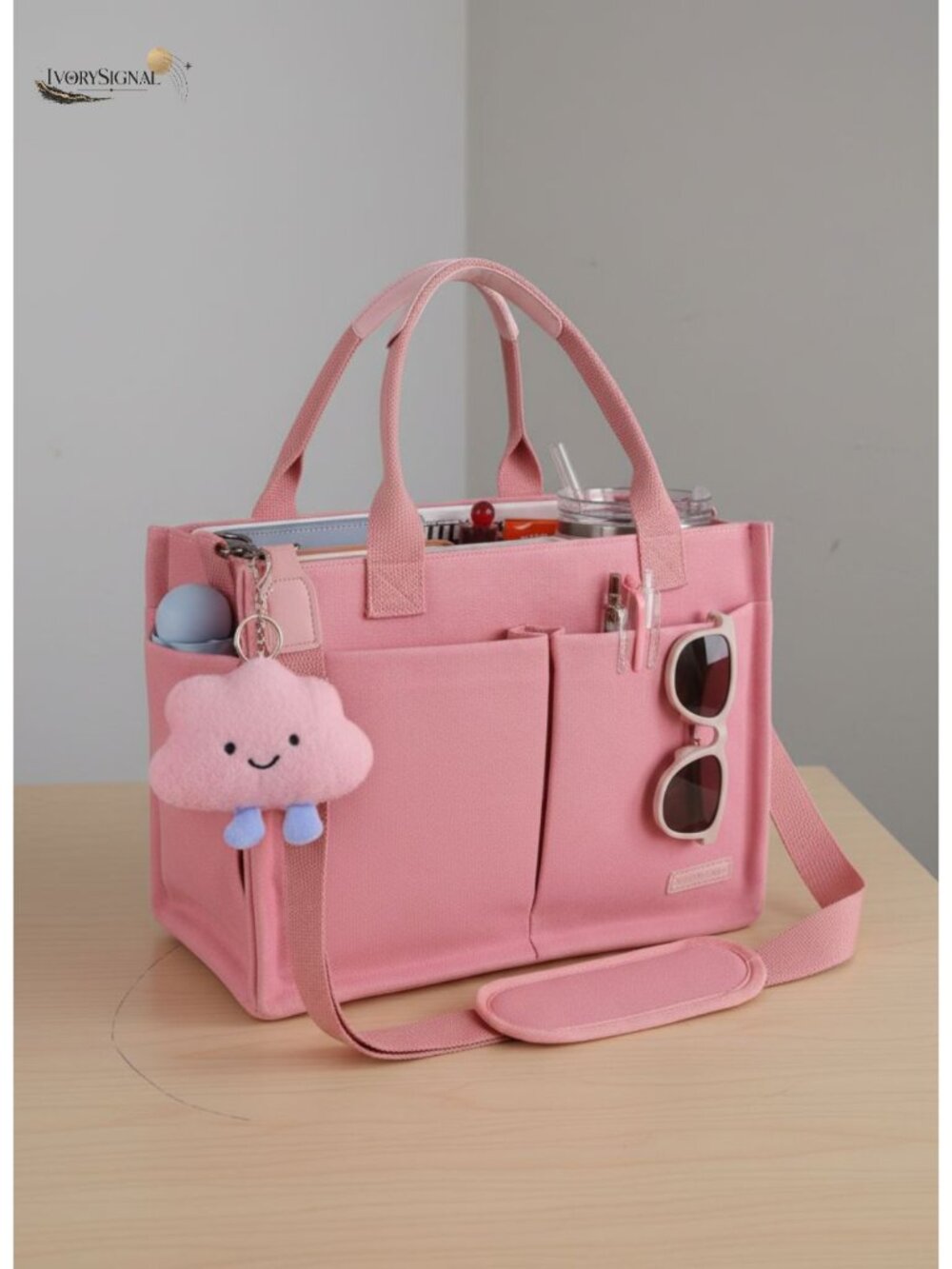 Canvas Tote Bag with Zipper Laptop Work Travel Purse